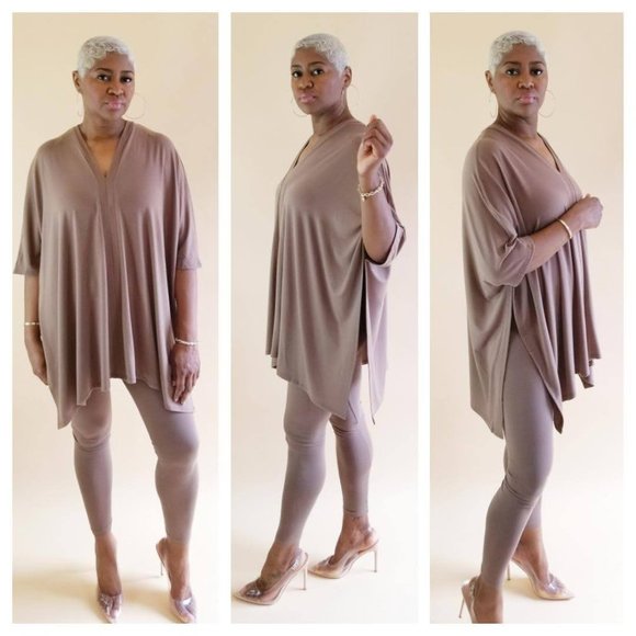 Cosmic Crush Boutique Pants - Double V Tunic Legging Set Mocha Frappe